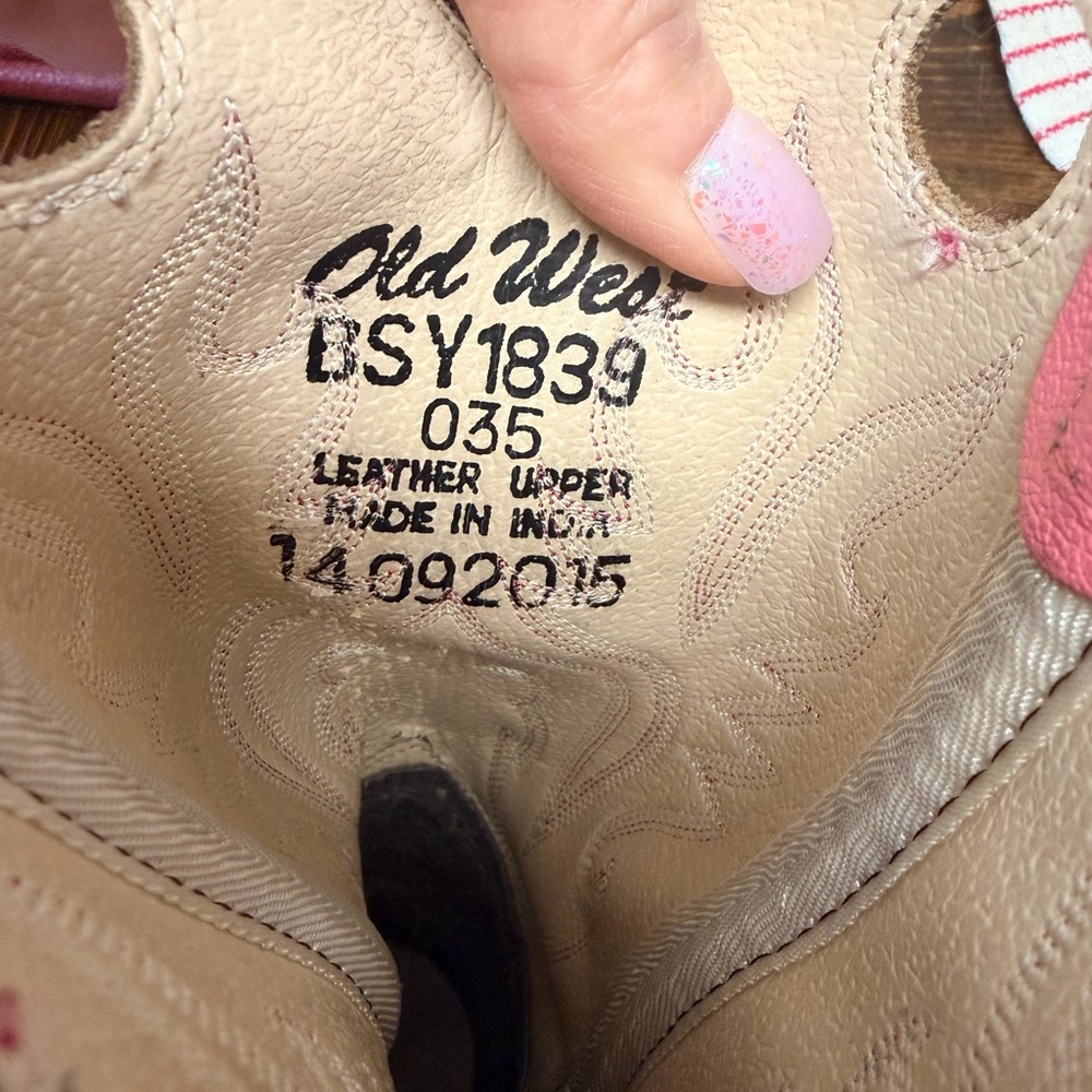 Old West Youth Leather Western Boots• Pink & Tan-Size 3.5 Youth Girls - Picture 5 of 6